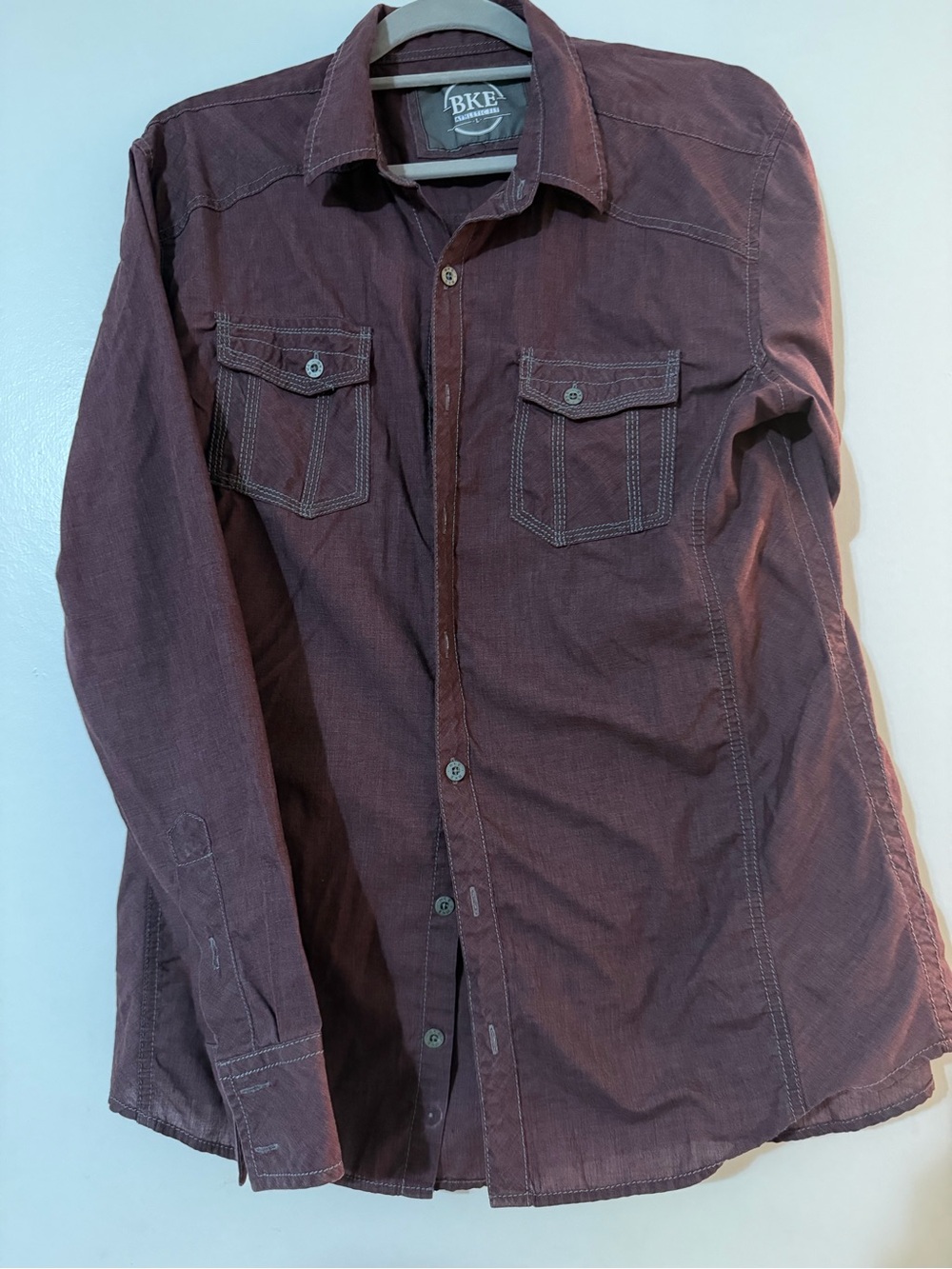 BKE Men's Maroon Button-Front Shirt